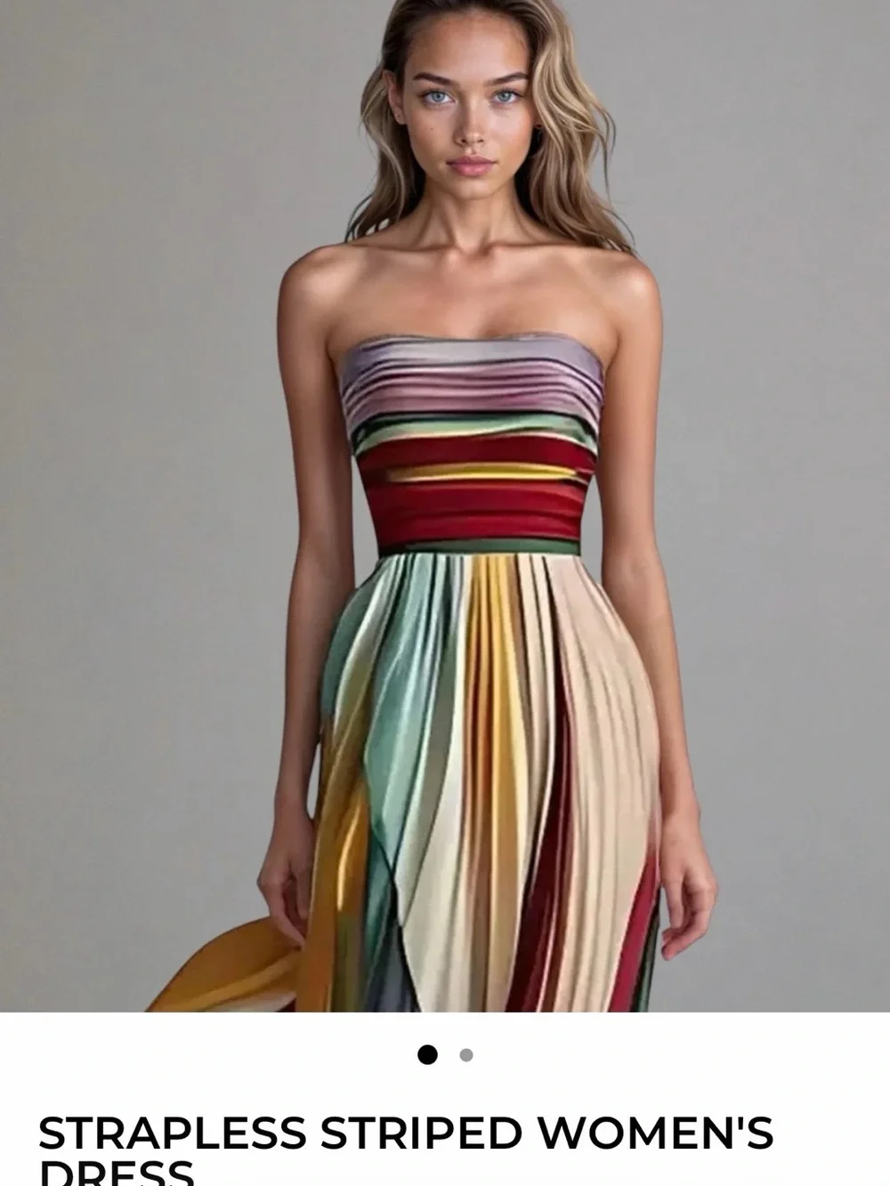 Strapless Multicolor Pleated Maxi Dress - Picture 2 of 9